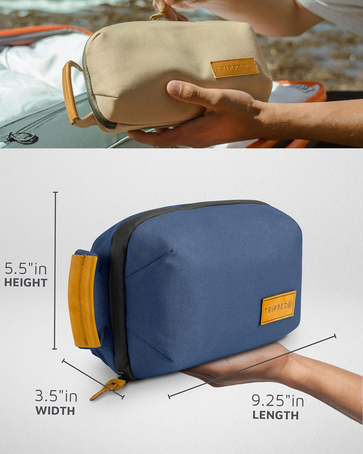 Tech Bag Organizer - Small Electronics Organizer Pouch for Travel - Premium Travel Case with Leather Accents - Mesh Pocket for Cables, Cords and Chargers (Navy)