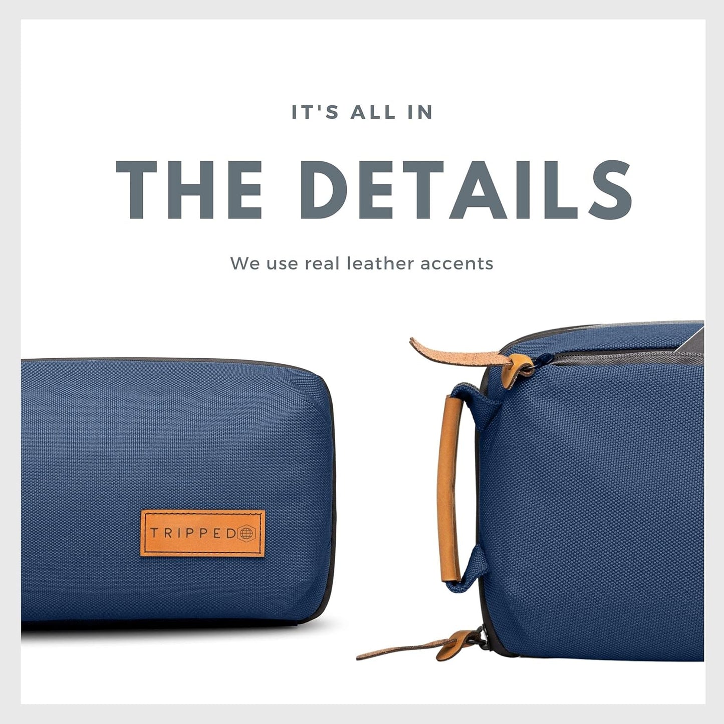 Tech Bag Organizer - Small Electronics Organizer Pouch for Travel - Premium Travel Case with Leather Accents - Mesh Pocket for Cables, Cords and Chargers (Navy)