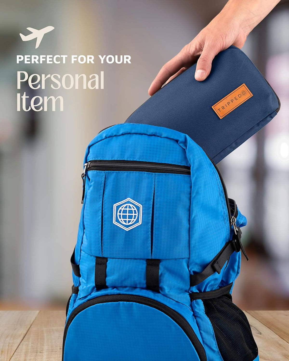 Tech Bag Organizer - Small Electronics Organizer Pouch for Travel - Premium Travel Case with Leather Accents - Mesh Pocket for Cables, Cords and Chargers (Navy)