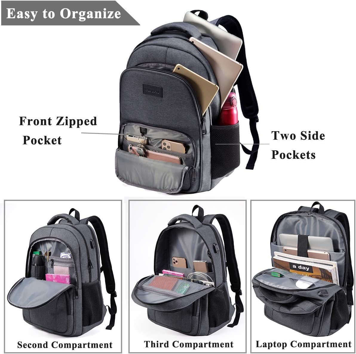 Laptop Backpack, Carry on Business Travel Backpacks for Women Men with Laptop Compartment USB Port.